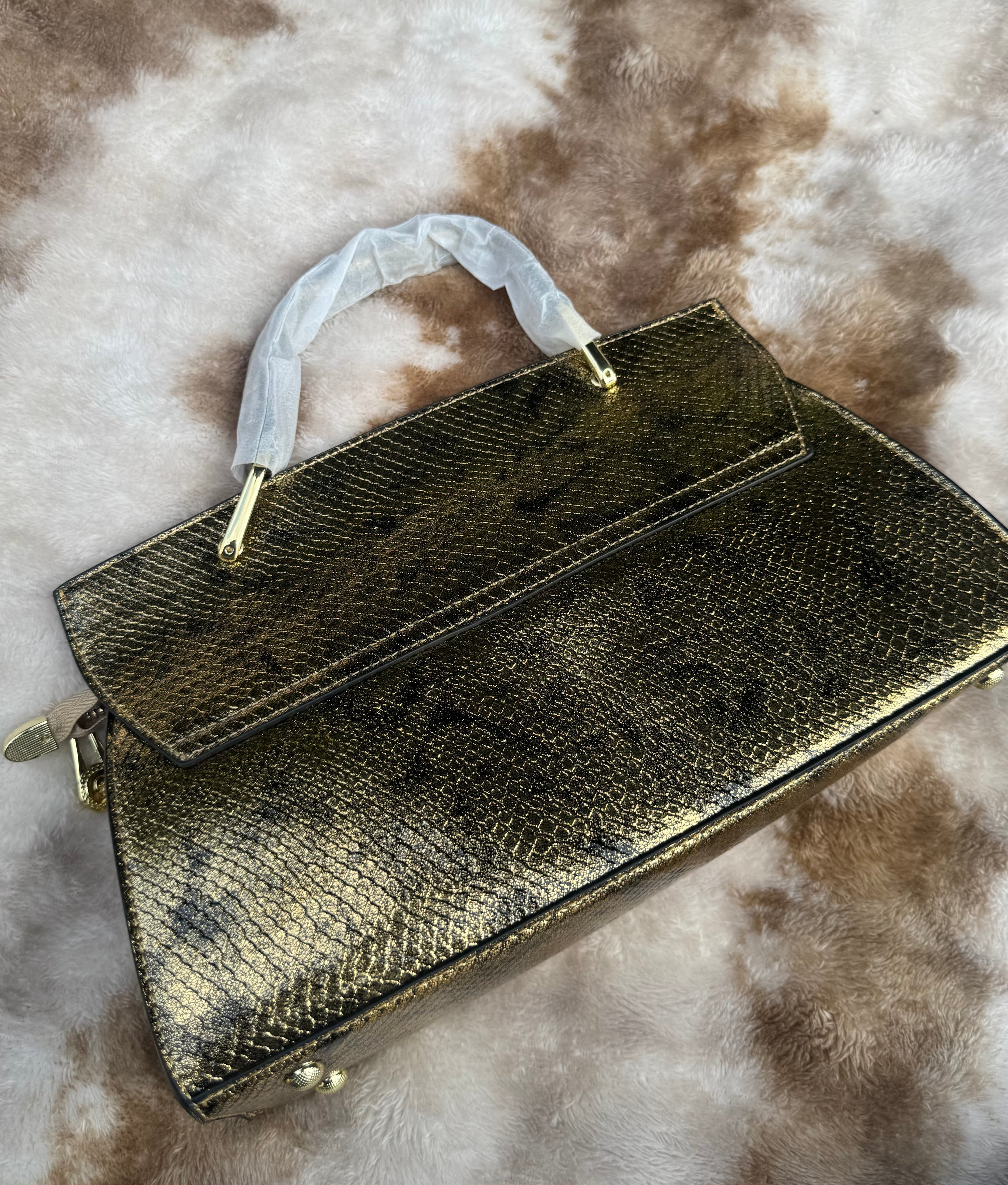 Luxe Metallic Gold Structured Handbag