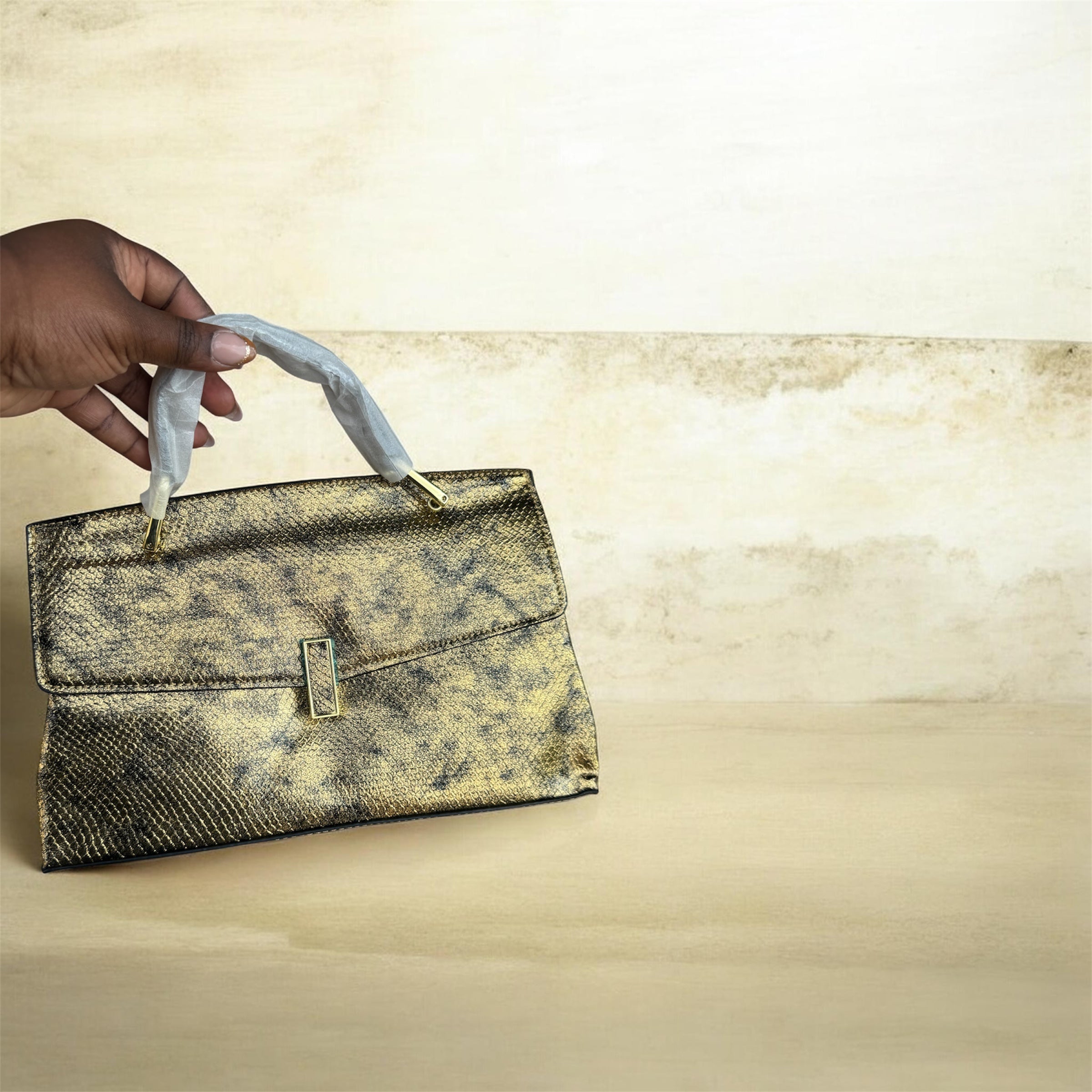 Luxe Metallic Gold Structured Handbag