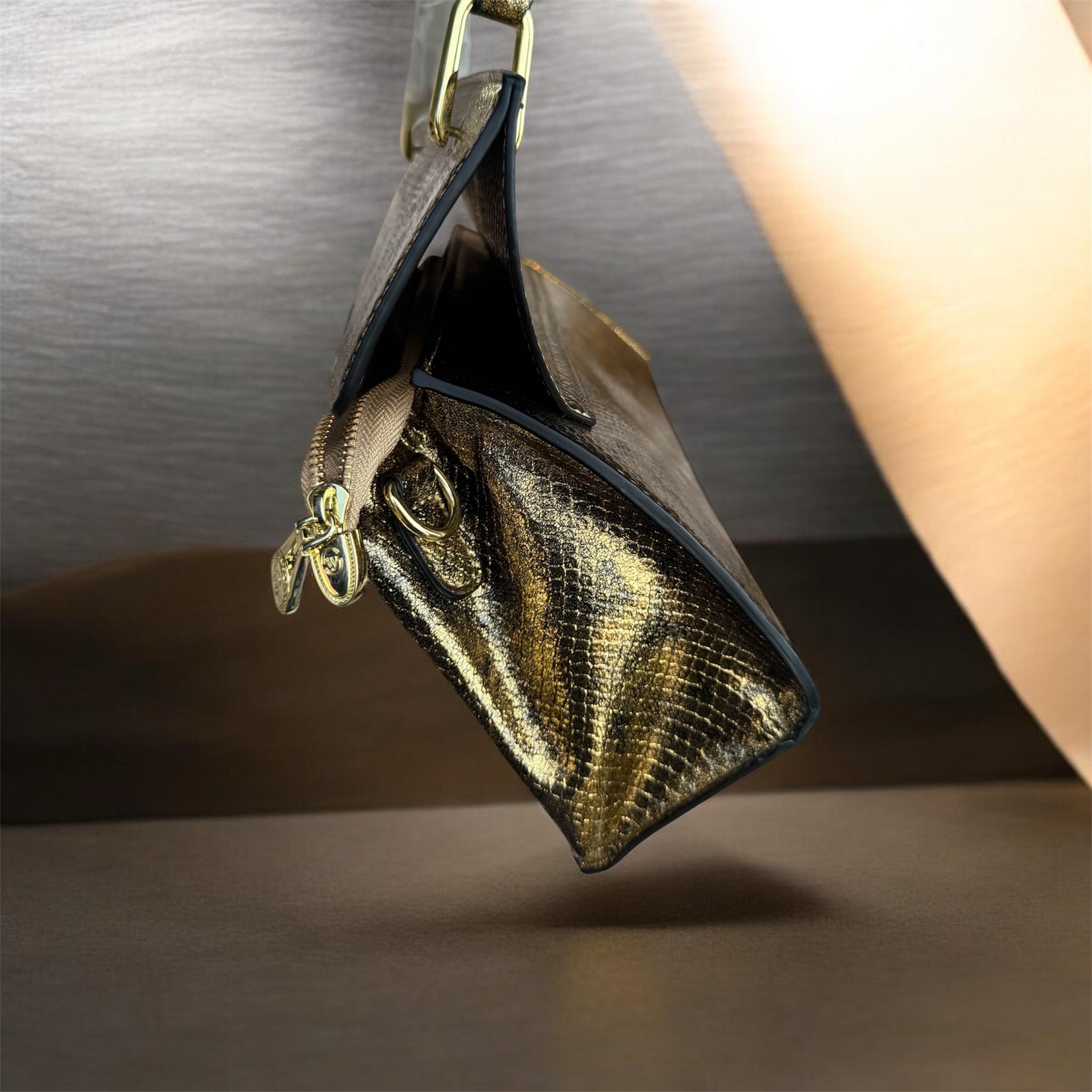 Luxe Metallic Gold Structured Handbag